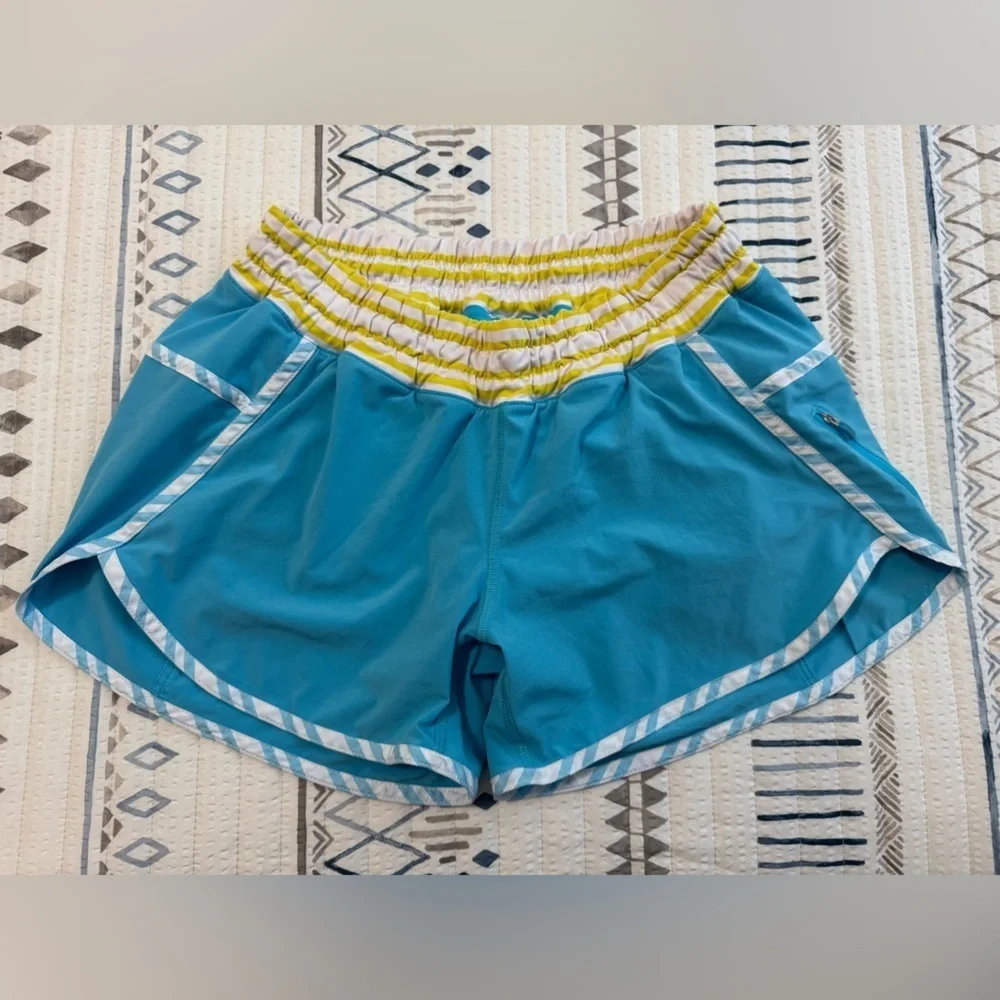 Lululemon Run: Track Attack Short in Spry Blue / Twin Stripe Spry Blue